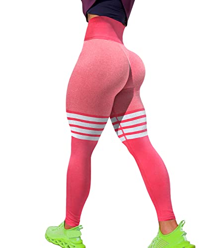 Scrunch Butt Leggings for Women High Waist Workout Butt Lifting Leggings Thigh High Striped Tights