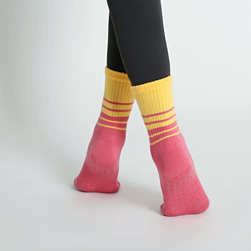 Verdancy Yoga Pilates Toe Socks With Grips For Women Non Slip Colorful Gradient Tie Dye Cushioned Socks For Barre Ballet (Yellow/Red) #TOP6