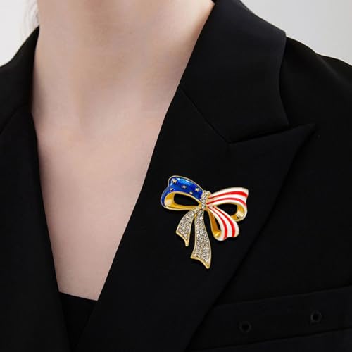 Image of Enamel Brooch Pin For Women Men, Vintage American Flag Crystal Lapel Pin, Christmas Brooch Suit Dress Clips Accessory Gift