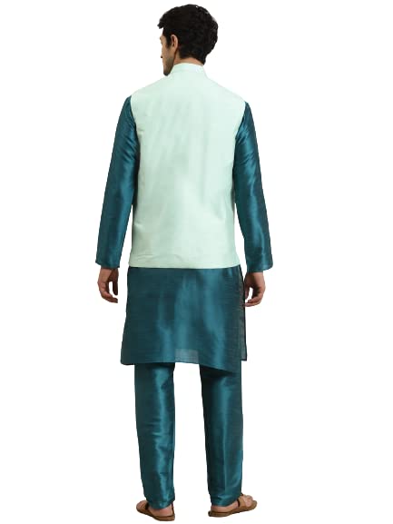 Image of SOJANYA (Since 1958, Men's Silk Blend Grey Kurta Pyjama & Silk Blend Jacket Combo