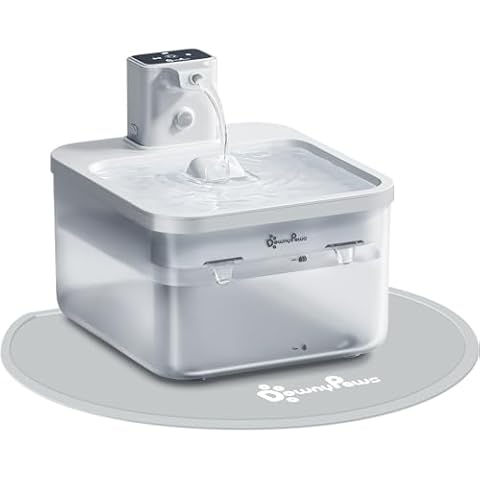 DownyPaws Wireless Cat Water Fountain, 2.5L/84oz Battery Operated Pet Water Fountain for Cats Indoor, Automatic Dog Water Dispenser with Quiet Pump, Easy to Clean, BPA-Free, White Cover