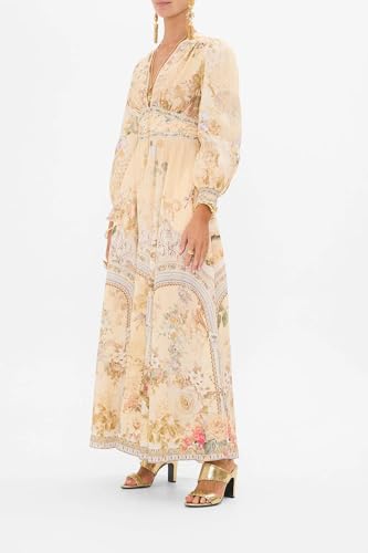 Women's Long Puff Sleeve V-Neck Summer Vintage Pastoral Flower Dresses for Beach Party Vacation3