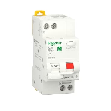 Schneider Electric R9D61610 Interruptor Diferencial con Protección contra Sobrecorriente RCBO, Resi9, 1P+N, 10A, Curva C, 4500A, 30MA, Tipo A