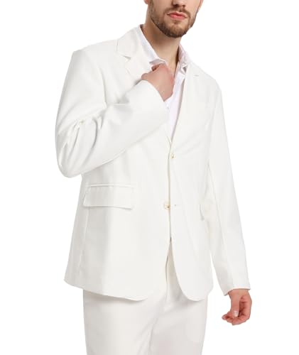 xxxiticat Men's White Blazer Jacket Casual Cotton Linen Dinner Dress Suit Two Button Lightweight Sport Coats