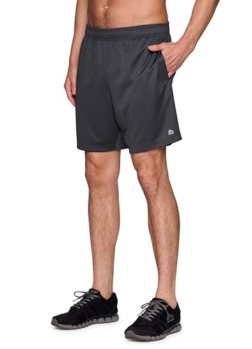 RBX Active Gym Shorts for Men, 7" X-DrI Moisture Wicking Quick Drying Jersey Mesh Workout Running Shorts with Pockets, Charcoal, Large