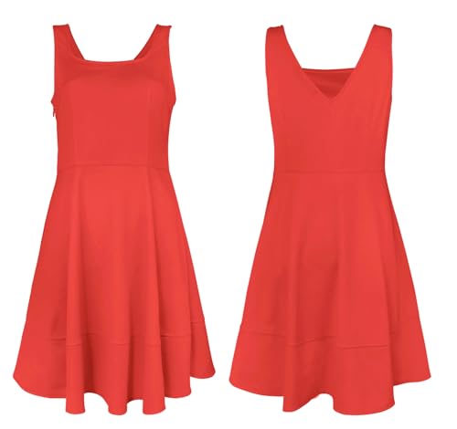 Image of FANCYINN Women's Short V-Back Dress U-Neck Inslace Hem Wide Straps Tank Mini Skater Cocktail Dresses