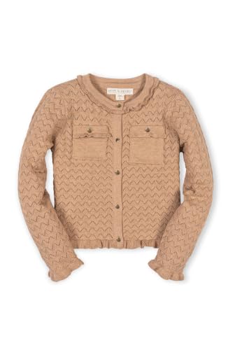Image of Hope & Henry Girls' Long Sleeve Fancy Cardigan Sweater with Stripe Trim