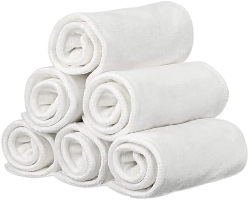 LukLoy 6 Pack Rayon Microfiber Inserts Liners for Adults Cloth Diapers for Incontinence Care, 4-Layer Washable Reusable Large Absorbent (White-Medium).
