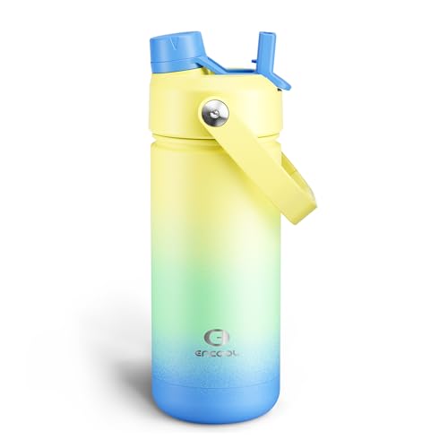 Image of ENCOOL Insulated Water Bottle with Straw Stainless Steel Water Bottle, Leak-Proof, BPA-Free, Double Wall Vacuum Keeps Cold for 24 Hours for Sports, Travel, School (18 oz, Soft Lagoon)