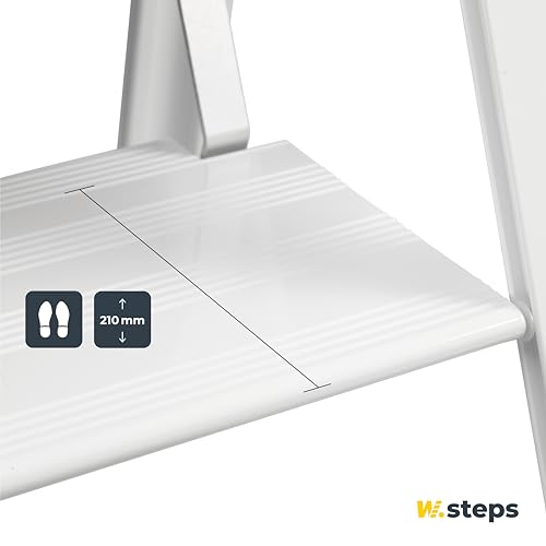 Weisse Alu Trittleiter Vikingstep Midi von W.Steps I 480mm hoch I Belastbar bis 150kg I Kompakte Aluminium Klapptrittleiter mit 2 Stufen I Nur 35mm breit I 3169011