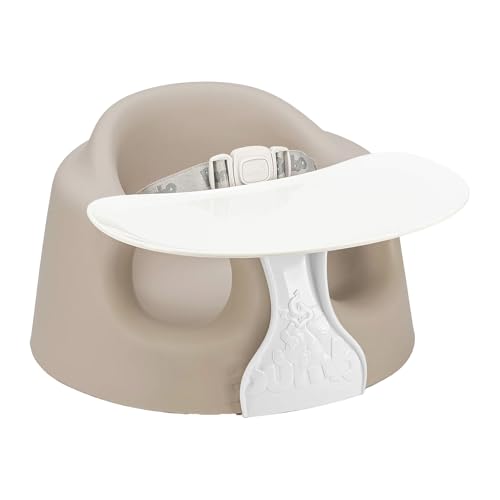 Image of Bumbo Baby Infant Soft Foam Comfortable Support Wide Floor Seat Plus+ with 3 Point Adjustable Harness for Ages 3 to 12 Months, Taupe