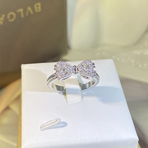 tenghong2021 Classic Bow Forever Love Knot Promise Rings Elegant Bowkont Statement Wedding Band Cubic Zirconia Bow Ring Cute Round Engagement Ring2