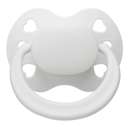 Somniumnight Adult Size Pacifier for Anxiety: Six Heart-Shaped Holes Big Silicone Nipple Binky for Sleep - Large Shield Stress Relief Products Paci White Funny Gift