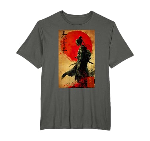 Image of Japanese Woodblock art of a Samurai Skeleton Japan Kanji art T-Shirt