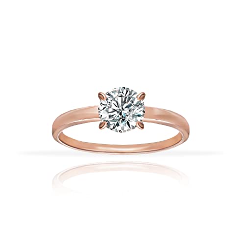 Hoops & Loops 925 Sterling Silver 1.0-3.0 Carats Round Brilliant Cut Cubic Zirconia Solitaire Engagement Bridal Wedding Statement Band Ring for Women, Silver & Yellow Gold Flashed Sterling Silver