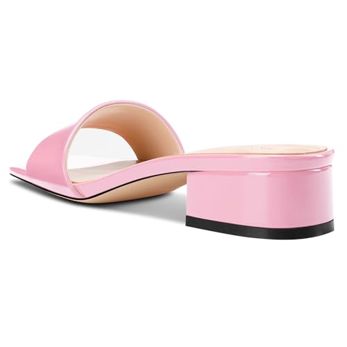Image of TNYNFBEB Womens Chunky Block Low Heel Open Square Toe Sandals Mules Shoes Slip-on Prom Party Dress Patent Leather 1.4 Inches Heels