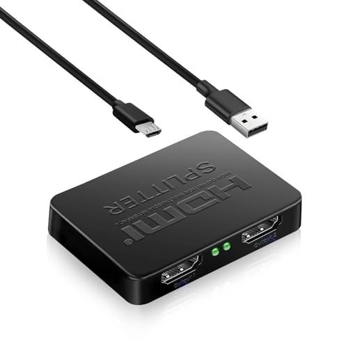LAIVIYA HDMI Splitte, Splitter HDMI 1 Entrada 2 Salidas, 4K HD 1080P Audio Video Adaptador con Cable de Alimentación Micro USB, Bidireccional Interruptor Compatible con HD 4K 3D HDTV/PS3/PS4
