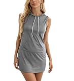 C.X Trendy Women Casual Sleeveless Cotton Sweat Hoodie Dress (6-8, Gray)