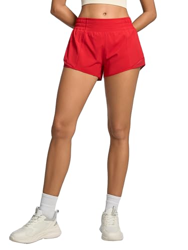 MCEDAR Womens Athletic Shorts for Gym Workout Shorts 2.5 Quick-Dry Lightweight Running Short with High Waisted Zip Pockets(Red XXS)