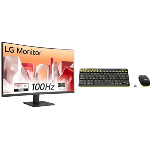 Image of LG 32MR50C (32 Inch) Full HD Curved Monitor (1920 x 1080) with 100Hz, 5ms, VA Panel, AMD FreeSync, HDMI X 2, VGA, Headphone Out, Tilt + Logitech MK240 Nano Wireless Keyboard and Mouse Combo