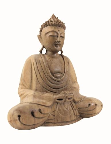 Artesanal   Figura de Buda de la meditación de madera maciza tallada a mano, 20 cm