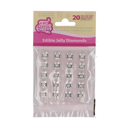 FunCakes Essbare Jelly Diamonds Clear: Gebrauchsfertig für die Tortendekoration, perfekt für elegante Geburtstags- und Hochzeitstorten, Cupcakes und mehr, Set/20