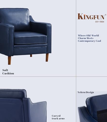 Image of Kingfun Accent Chair Set of 2, Living Room Chairs, Faux Leather Reading Armchair, Mid Century with Solid Wood Foot, Upholstered Modern Decor for Bedroom, Apartment