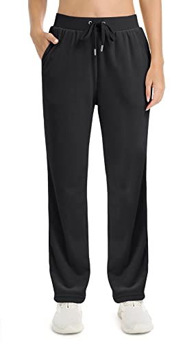 KEFITEVD Womens Fleece Velvet Trousers Winter Warm Bottoms Soft Running Sweatpant with Adjustable Drawstring,Black,M
