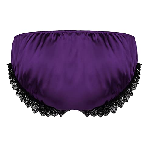 Mens Silky Satin Ruffled Lace Lingerie French Maid Sissy Crossdress Panties Underwear Feminine Knickers2