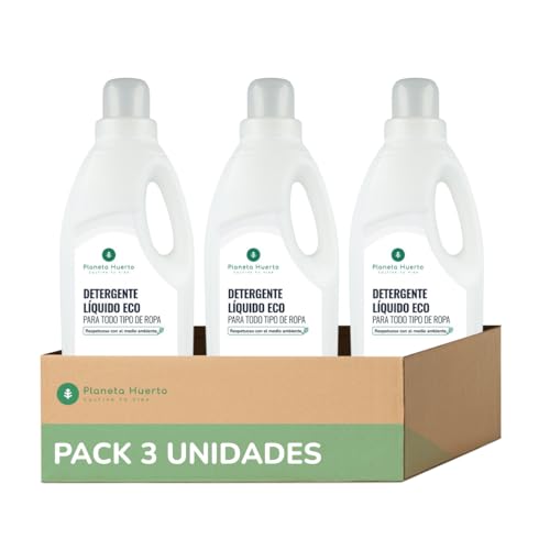 PLANETA HUERTO | Pack 3x Detergente Líquido Ecológico Sin Perfume 1,5L – Detergente Líquido biodegradable para ropa blanca y de color, eficaz a baja temperatura, ideal para piel sensible y bebés