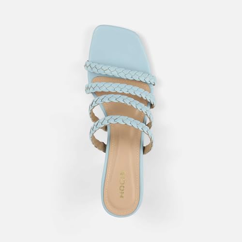 Image of Mochi Women's Braided Heeled Sandals Strappy Square Open Toe Heels Backless Mules Slip On Block Heels