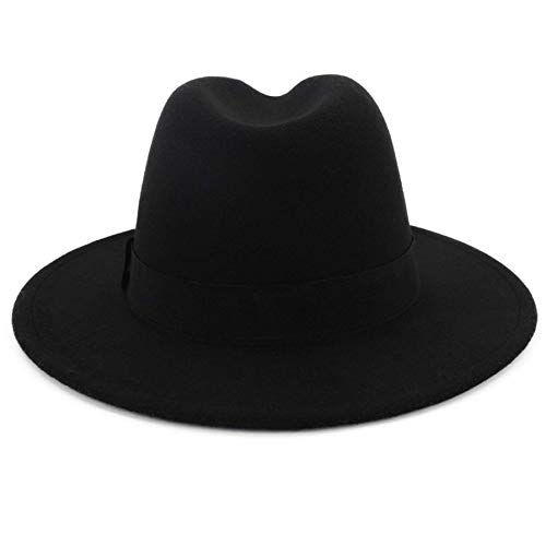EXTREE Men & Women Wide Brim Wool Felt Fedora Hat with Belt Buckle Two Tone Patchwork Unisex Floppy Panama Hat Cowboy Cap Sunhat Black-red
