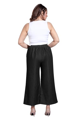 Image of BENKILS Women's Denim Cotton Blend Mid RIS Regular Fit Palazzo Pants - Available Size - S to 7XL