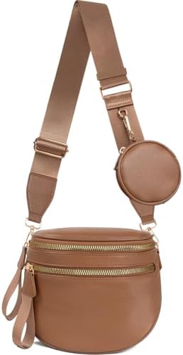 Valentoria Large Leather Crossbody Bags for Women Bum Bag Sling Bag Purse With Adjustable Strap Detachable Wallets