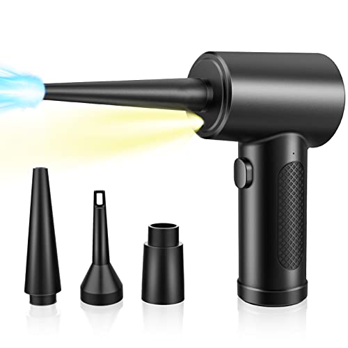 Electric Air Duster, Cordless Compressed Air Duster with LED Light, 51000 RPM Adjustable 3 Speed Modes Air Can Dust Blower Rechargeable for Computer Keyboard Electronics Cleaning, Fast Charging