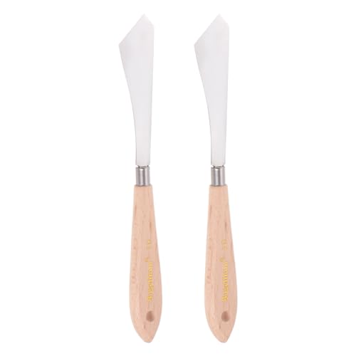 HARFINGTON 2pcs No.19 Painting Palette Knives Stainless Steel Slant Spatula Pallet Knife with Beech Wood Handle for Oil Acrylic Paint Canvas Mixing Spreading