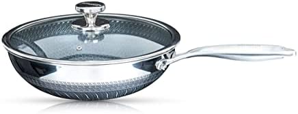 INTIGNIS Wok Non Stick with lid | Anti Scratch | Anti Stain | Induction, Gas, Electric Hobs | Large 30CM | Stainless Steel | Oven Proof