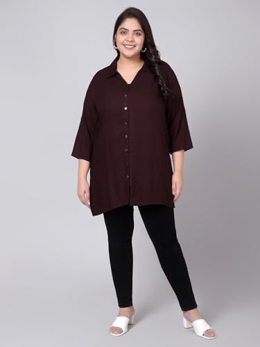 Image of Indietoga Women's Plus Size Solid Rayon Longline Casual Shirts (XL to 7XL)