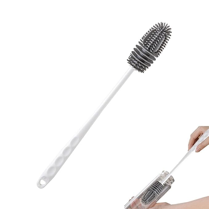 SARTHU Bottle Cleaning Silicone Brush with Long Handle for Baby Bottle, Water Bottle, Narrow Neck, Containers, Vase and Glassware, Sports Bottle, Cleaning (Multicolor) Pack of 2