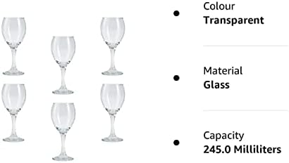 Wine Glasses Set. Clear White Wine Glass. Stemmed Wine Goblet. (Pack of 6) (245 cc)