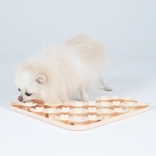 PET-TEAM/ペットチーム わかばマット 犬 猫 おもちゃ シリコン製 ノーズワークマット 早食い防止 知育玩具 おやつ隠しマット 分離不安対策/知育サポート/運動不足 (バタークリーム)