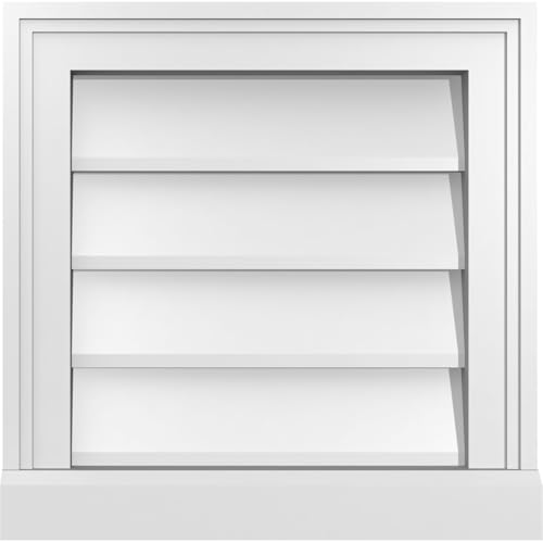 16"W x 16"H Vertical Surface Mount PVC Gable Vent: Non-Functional, w/ 2"W x 2"H Brickmould Sill Frame
