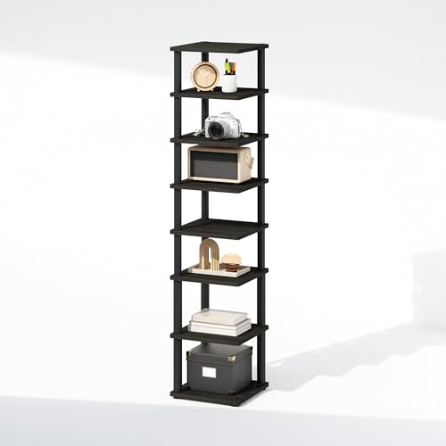 Image of Furinno Turn-N-Tube Corner Shelf, 8-Tier Display Rack, Vertical Corner Storage Rack, Space Saving Organization and Storage, Entryway, Living Room, Closet, Espresso