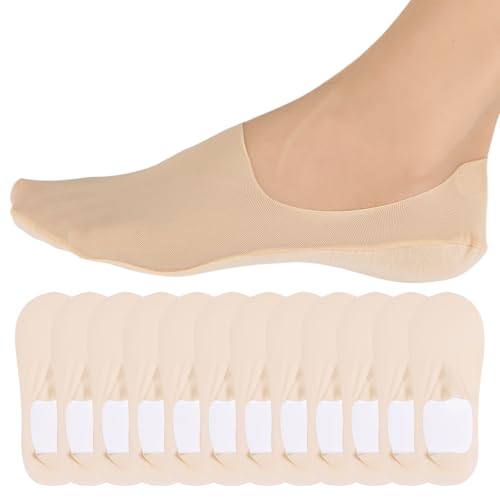 letcdfer Lot de 6 paires de chaussettes invisibles en nylon pour femme - Ultra fines - Antidérapantes - Invisible - Doublure ultra basse - Pour mocassins, baskets, talons hauts, beige, Taille unique