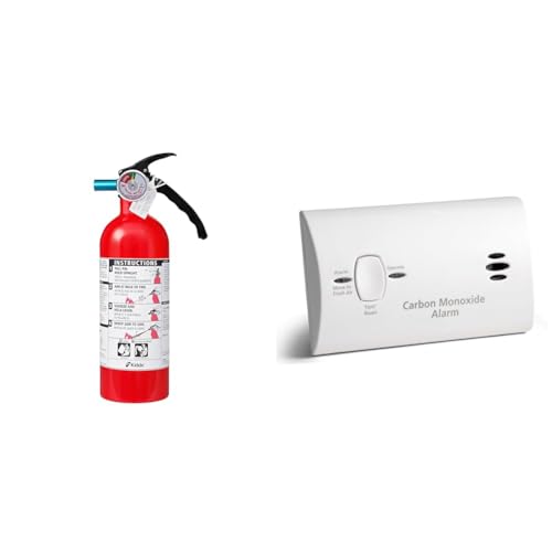Kidde Fire Extinguisher for Home & Office Use, 5-B:C, 3.2 Lbs., USCG Approved with Strap Bracket (Included) & Carbon Monoxide Detector, Battery Powered CO Alarm with LEDs, Test-Reset Button