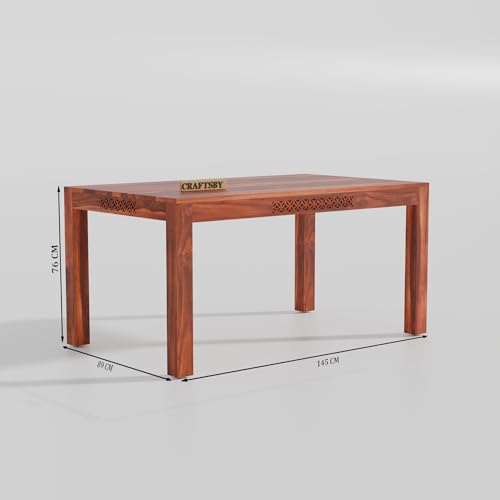 Image of 57 Inch Length Solid Sheesham Wood 6 Seater Dining Table Set | Six Seater Dinner Table with 4 Cushions Chairs & 1 Bench | Dinning Table Set 6 Seater for Living Room | Honey Finish
