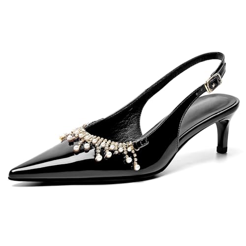 Cozivwaiy Slingback Kitten Heels for Women Low Heel Pumps Rhinestones Sparkling Evening Party Shoes4