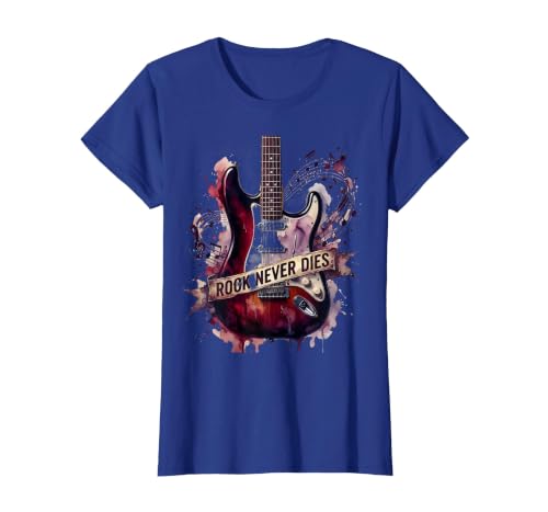 Rock Never Dies Bold Rockstar Graphic Design T-Shirt, Women, Royal Blue, 3X-Large