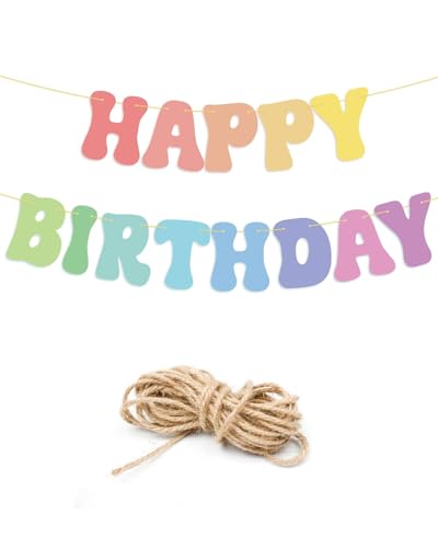 TPZORJX Decoração festa de aniversário, grinalda Happy Birthday com corda, feliz aniversário decoração Happy Birthday, bandeira cartaz letras decorativas papel - cores pastel