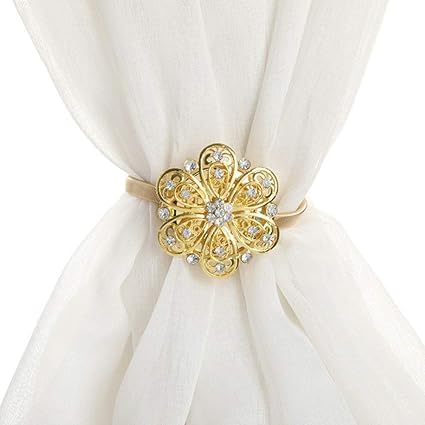 Image of PINKPARI (Label) Magnetic Creative Diamond Curtain Tiebacks, 2 Pcs. Magnetic Spring Curtain Tie Back, Decorative Curtain Tiebacks for Home, Office, Hotel (Small Round Gold, 399)